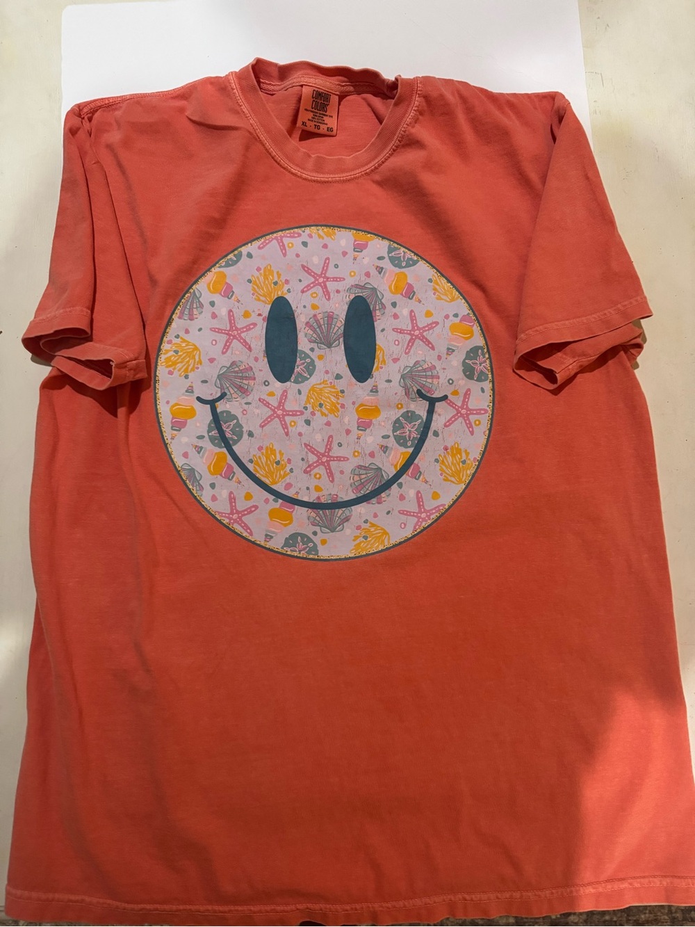 Ladies Coral Smiley Graphic Tee